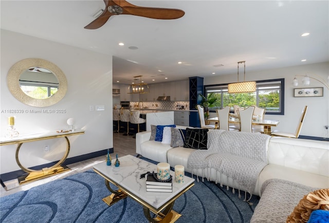 475 Bahia Honda Rd, Key Largo, FL 33037 - living room featuring recessed lighting and a ceiling fan