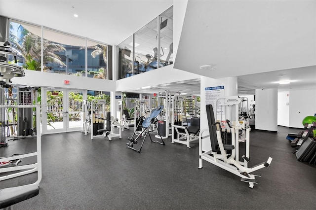 18671 Collins Ave Unit 1401, Sunny Isles Beach, FL 33160 - gym featuring french doors and a high ceiling