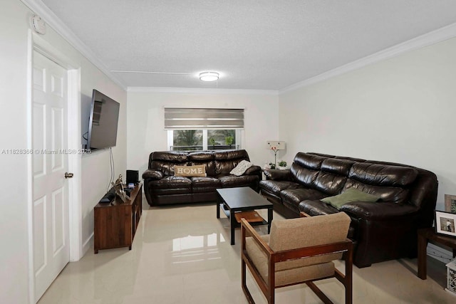 9917 W Okeechobee Rd Unit 3-303, Hialeah Gardens, FL 33016 - living room featuring crown molding and a textured ceiling