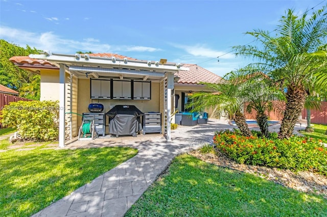 220 SW 113th Ter, Pembroke Pines, FL 33025 - view of front facade with stucco siding, a patio, and a tile roof