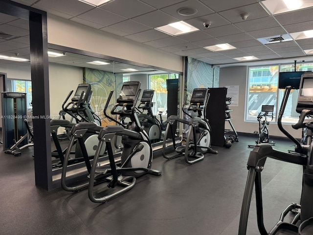 1750 N Bayshore Dr Unit 2707, Miami, FL 33132 - gym with a drop ceiling and healthy amount of natural light