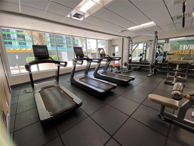 1750 N Bayshore Dr Unit 2707, Miami, FL 33132 - workout area featuring a paneled ceiling