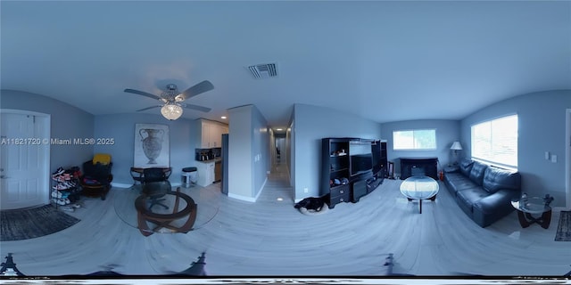 3705 NW 84th Ave Unit D5, Sunrise, FL 33351 - living room featuring lofted ceiling and ceiling fan