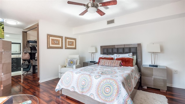 9109 SW 20th St, Davie, FL 33324 - bedroom featuring dark wood finished floors, a closet, a spacious closet, and ceiling fan