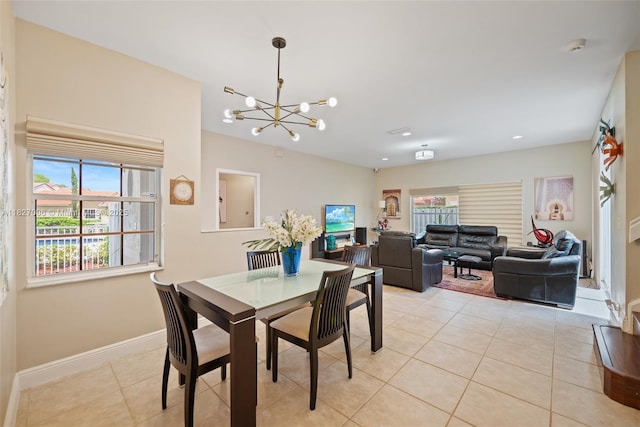 1115 SW 180th Ter, Pembroke Pines, FL 33029 - dining room with light tile patterned flooring, a chandelier, and recessed lighting