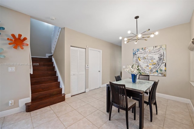 1115 SW 180th Ter, Pembroke Pines, FL 33029 - dining room with stairway, a chandelier, and light tile patterned flooring