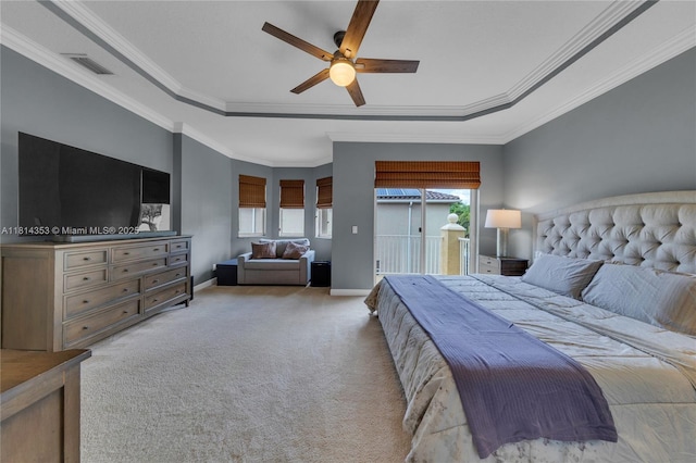 14141 SW 54th St, Miramar, FL 33027 - bedroom with access to outside, carpet, crown molding, and a ceiling fan