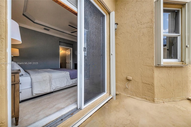 14141 SW 54th St, Miramar, FL 33027 - bathroom featuring concrete flooring, a textured wall, and ornamental molding