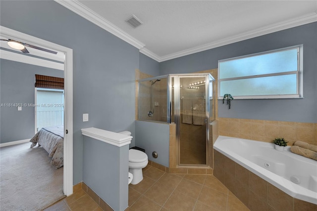 14141 SW 54th St, Miramar, FL 33027 - full bath featuring a whirlpool tub, ensuite bath, a shower stall, tile patterned floors, and ornamental molding
