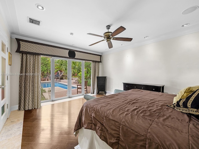 6005 SW 135th Ter, Pinecrest, FL 33156 - bedroom with hardwood / wood-style floors, access to outside, crown molding, recessed lighting, and french doors