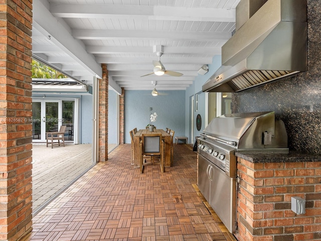 6005 SW 135th Ter, Pinecrest, FL 33156 - view of patio / terrace featuring outdoor dining space, area for grilling, french doors, and ceiling fan