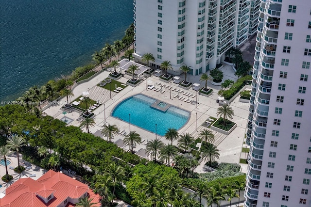 3301 NE 183rd St Unit 1803, Aventura, FL 33160 - aerial view of a pool and a nearby body of water