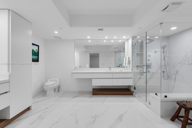 3301 NE 183rd St Unit 1803, Aventura, FL 33160 - full bathroom with recessed lighting, vanity, a marble finish shower, and marble finish flooring