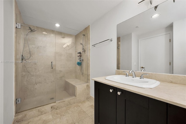 4100 Salzedo St Unit 515, Coral Gables, FL 33146 - full bath with a shower stall, vanity, and recessed lighting