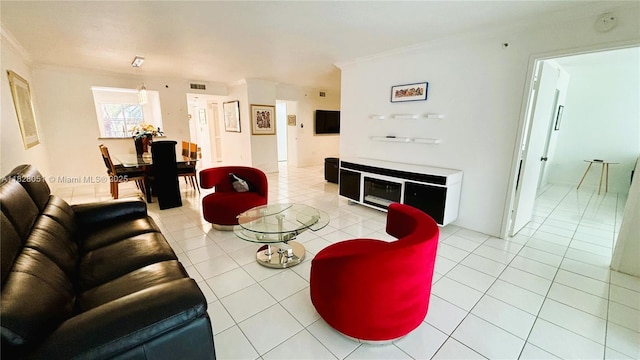 6080 Huntwick Ter Unit 305, Delray Beach, FL 33484 - living area with crown molding and light tile patterned floors