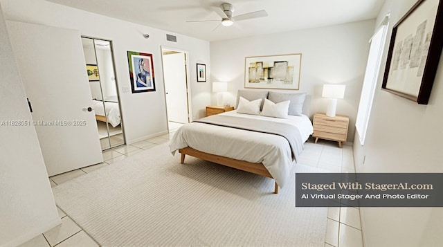 6080 Huntwick Ter Unit 305, Delray Beach, FL 33484 - bedroom featuring light tile patterned floors and ceiling fan
