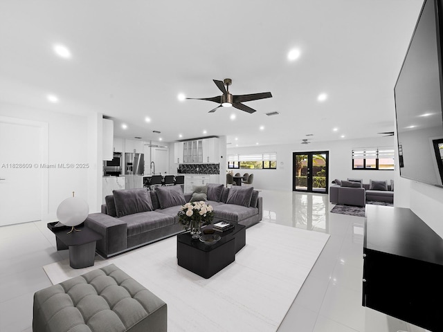 4501 SW 133rd Ave, Southwest Ranches, FL 33330 - living room featuring recessed lighting, ceiling fan, and light tile patterned floors