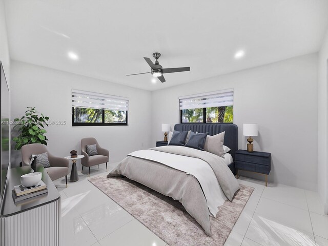 4501 SW 133rd Ave, Southwest Ranches, FL 33330 - tiled bedroom featuring multiple windows, ceiling fan, and recessed lighting