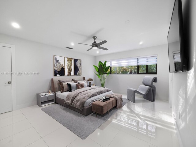 4501 SW 133rd Ave, Southwest Ranches, FL 33330 - tiled bedroom with recessed lighting and a ceiling fan