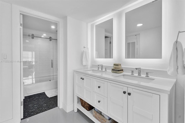 3900 Galt Ocean Dr Unit 506, Fort Lauderdale, FL 33308 - full bathroom with double vanity, enclosed tub / shower combo, and recessed lighting