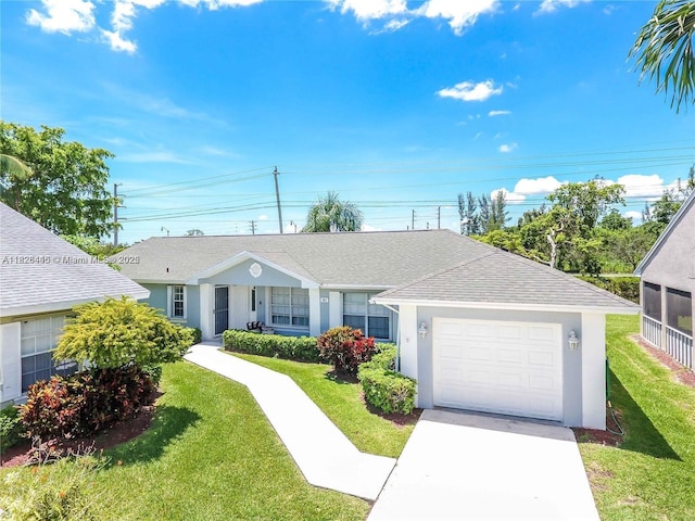 767 SE 22nd Dr, Homestead, FL 33033 - ranch-style house featuring a front lawn, stucco siding, concrete driveway, an attached garage, and a shingled roof