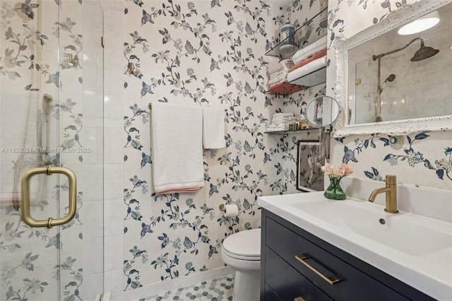 405 SW 29th Ct Unit 4A, Miami, FL 33135 - bathroom featuring wallpapered walls, a stall shower, and vanity