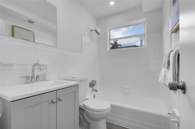 3494 SW 56th Ave, West Park, FL 33023 - bathroom with vanity, shower / bathtub combination, backsplash, and tile walls
