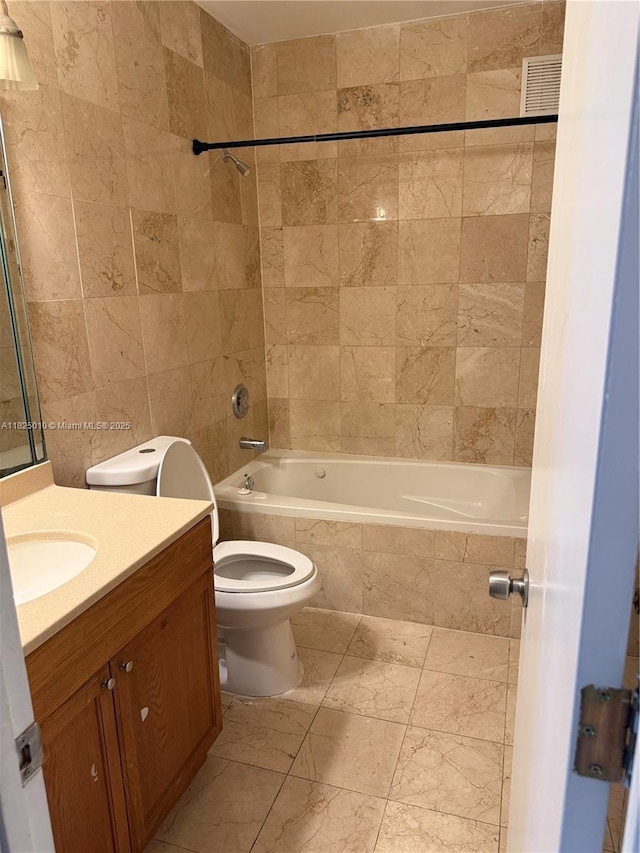 1142 99th St Unit 23, Bay Harbor Islands, FL 33154 - bathroom with tile walls, vanity, and tiled shower / bath combo