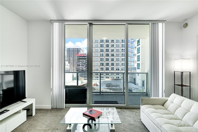 300 S Biscayne Blvd Unit T-1403, Miami, FL 33131 - living room with carpet floors, a wall of windows, and a city view