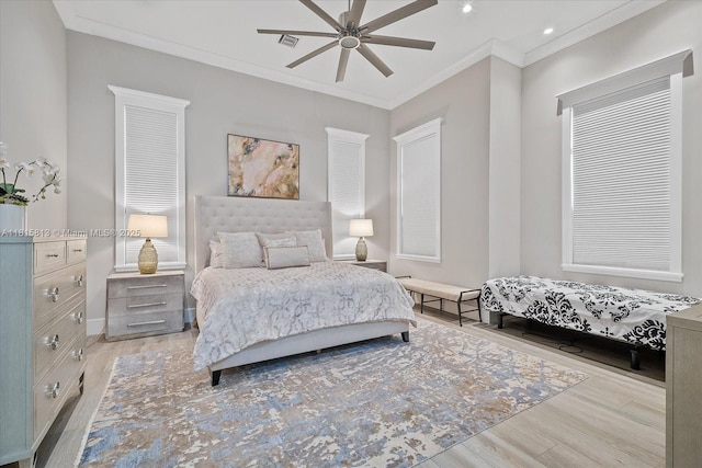 16675 C 24 Canal Rd, Port St Lucie, FL 34987 - bedroom with wood finished floors, crown molding, a ceiling fan, and recessed lighting