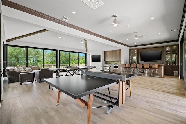 16675 C 24 Canal Rd, Port St Lucie, FL 34987 - playroom with a ceiling fan, light wood-style floors, and recessed lighting