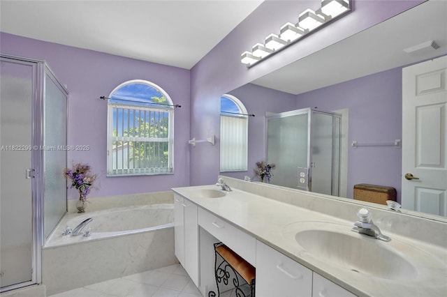 15827 NW 4th Ct, Pembroke Pines, FL 33028 - full bath featuring a shower stall, a garden tub, double vanity, and tile patterned floors