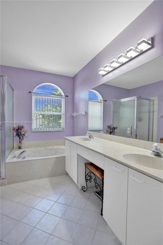 15827 NW 4th Ct, Pembroke Pines, FL 33028 - full bath featuring a bath, double vanity, tile patterned floors, and a shower stall