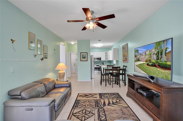 15827 NW 4th Ct, Pembroke Pines, FL 33028 - living room featuring a ceiling fan and light tile patterned floors