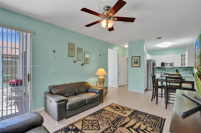 15827 NW 4th Ct, Pembroke Pines, FL 33028 - living area featuring a ceiling fan and light tile patterned floors