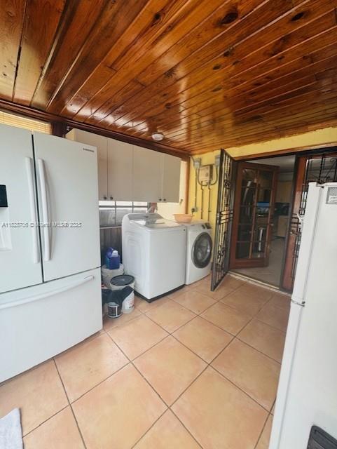 3915 NW 4th Ter, Miami, FL 33126 - laundry room with light tile patterned flooring, washing machine and dryer, and wood ceiling
