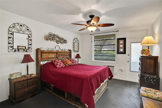441 Collins Ave Unit 6, Miami Beach, FL 33139 - bedroom with carpet, a wall mounted AC, and a ceiling fan