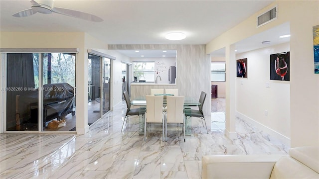 889 Hamilton Dr Unit 889B, Homestead, FL 33034 - dining area featuring ceiling fan and marble tiled floors