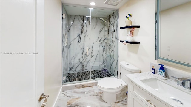889 Hamilton Dr Unit 889B, Homestead, FL 33034 - full bathroom with a marble finish shower, vanity, marble tiled floors, and recessed lighting