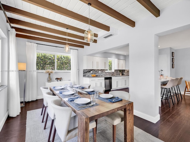 9510 NW 1st Ave, Miami Shores, FL 33150 - dining area featuring dark wood-type flooring and beam ceiling