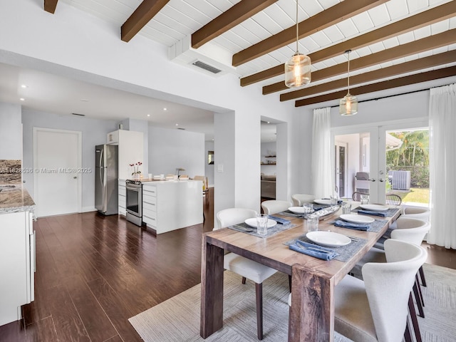 9510 NW 1st Ave, Miami Shores, FL 33150 - dining room with dark wood-type flooring, french doors, and beam ceiling