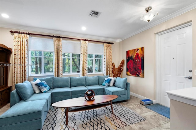 3055 NW 126th Ave Unit 107, Sunrise, FL 33323 - living room with crown molding, healthy amount of natural light, and recessed lighting