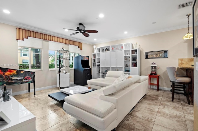 3055 NW 126th Ave Unit 107, Sunrise, FL 33323 - living area with ceiling fan, ornamental molding, and recessed lighting