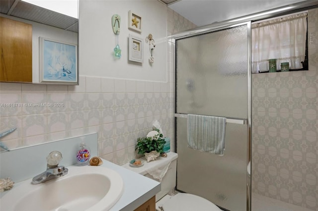 31260 SW 202nd Ave, Homestead, FL 33030 - full bathroom featuring vanity, a stall shower, and tile walls