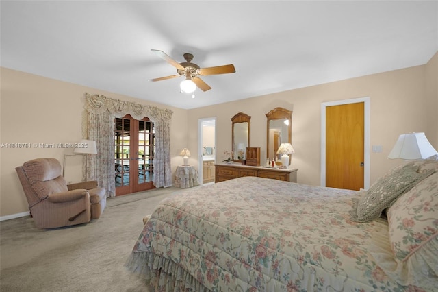 31260 SW 202nd Ave, Homestead, FL 33030 - bedroom with access to exterior, light colored carpet, french doors, and a ceiling fan