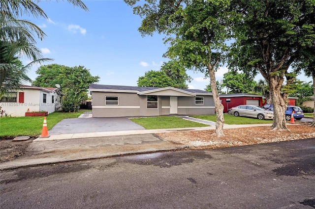 4290 NW 38th Ave, Lauderdale Lakes, FL 33309 - ranch-style house with stucco siding, a front lawn, and driveway