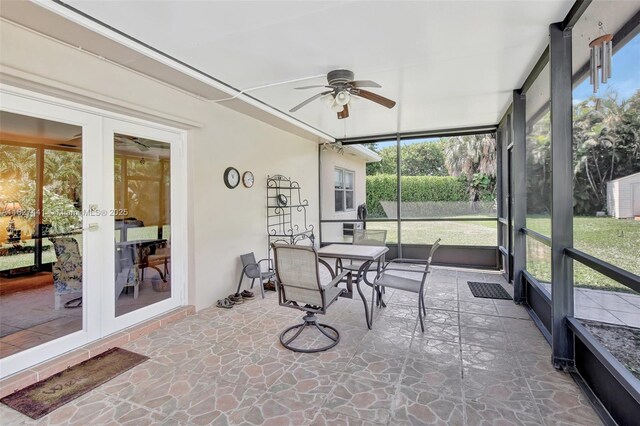 16702 NW 73rd Ct, Hialeah, FL 33015 - sunroom featuring french doors, ceiling fan, and plenty of natural light