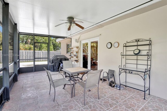 16702 NW 73rd Ct, Hialeah, FL 33015 - sunroom with a ceiling fan and french doors