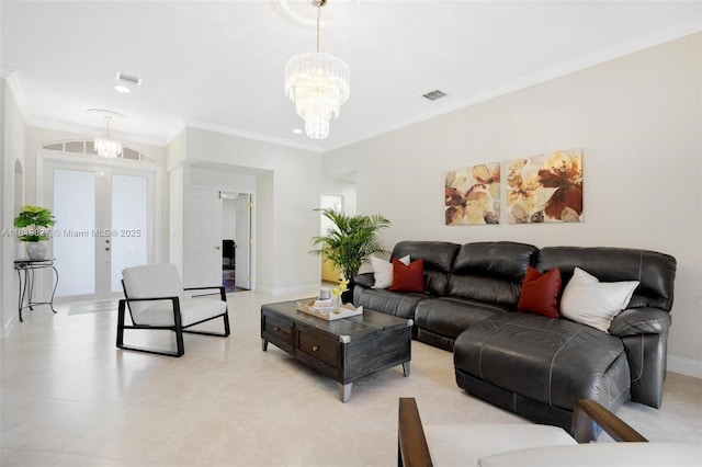 12851 Luray Rd, Southwest Ranches, FL 33330 - living area featuring a chandelier and crown molding