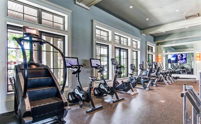 42 Appleton Ct, Saint Augustine, FL 32092 - exercise room featuring beamed ceiling